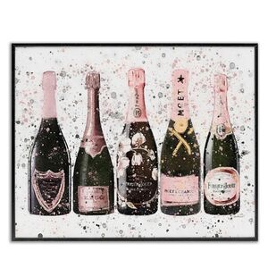 Amanda Greenwood Chic Pink Rose Bottles Framed Canvas Wall Decor